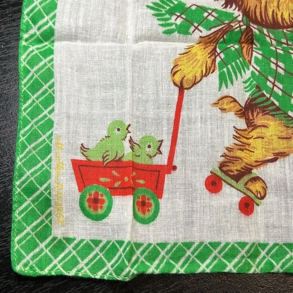VTG Kitsch Hankie Dog On Roller Skates Wagon Of Chicks Handkerchief Hanky Hankie - Picture 6 of 7